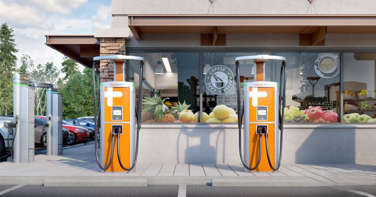 EV charging station at restaurant parking for electric vehicles and customer dwell time